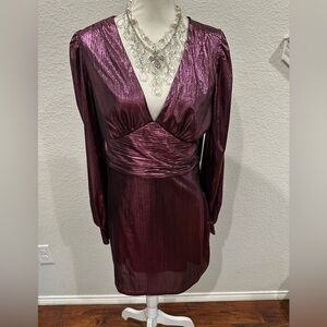 Lucy Paris Shimmering Long Sleeve Dress in Metallic Purple size L